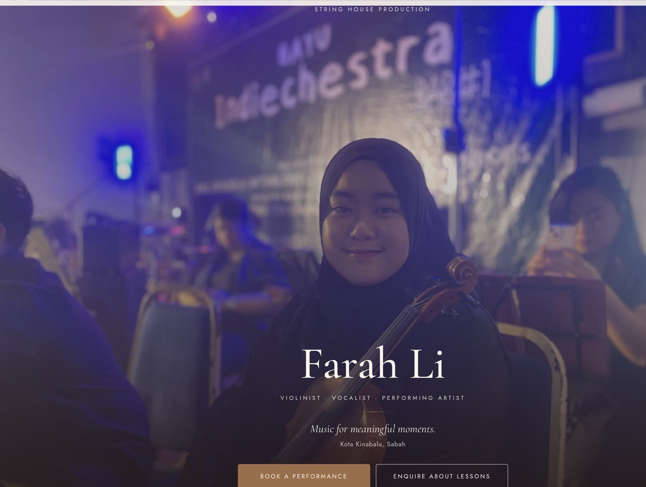 Farah Li · String House Production — website on desktop