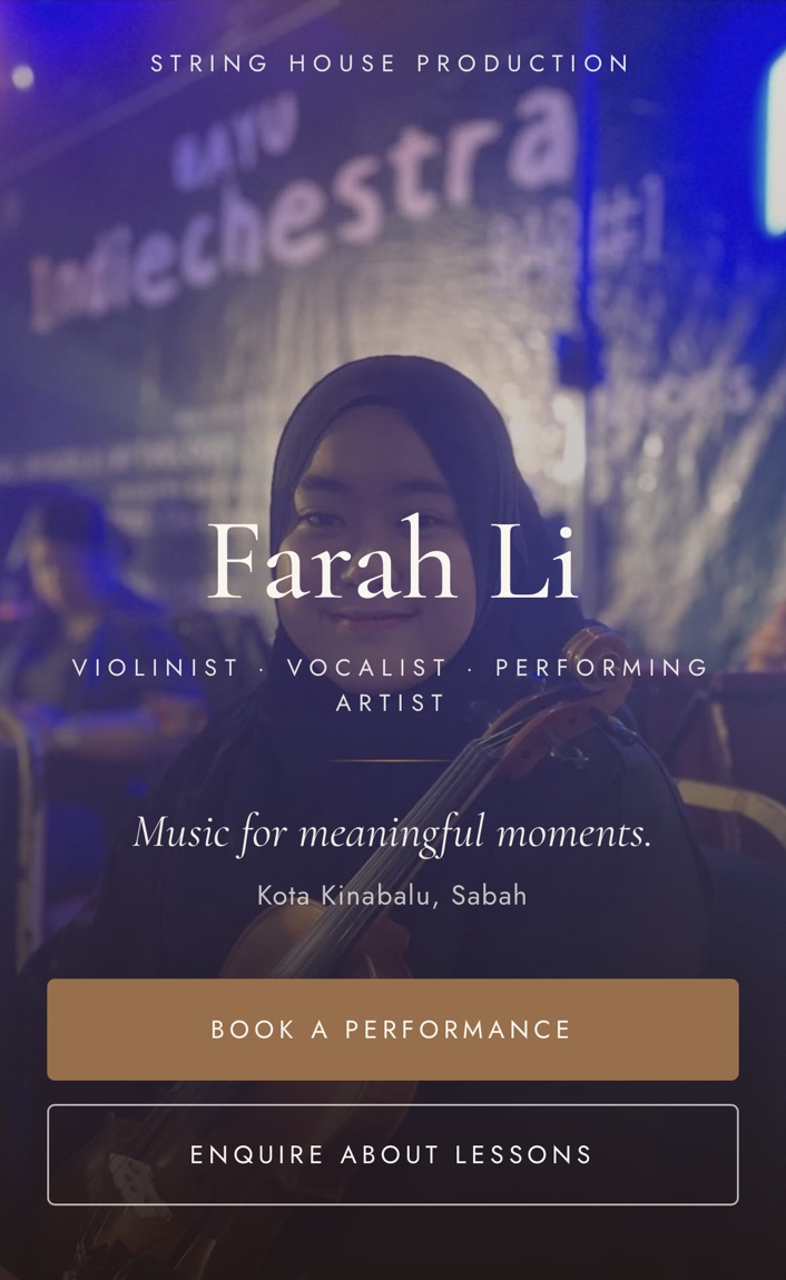 Farah Li · String House Production — website on mobile